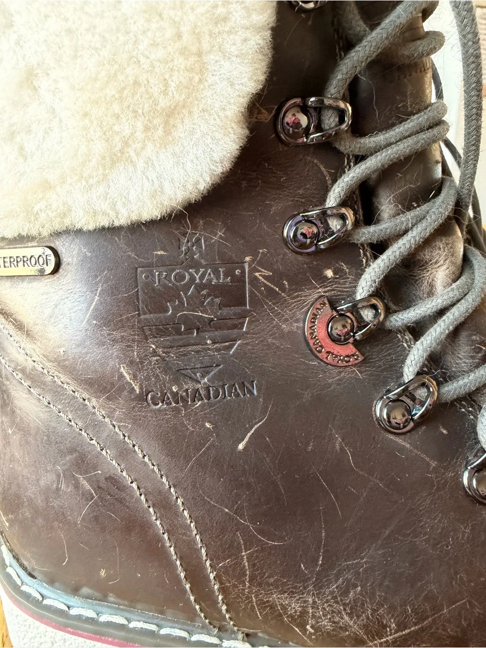 Women's Brown Waterproof Lace-Up Winter Boots with Shearling Cuff